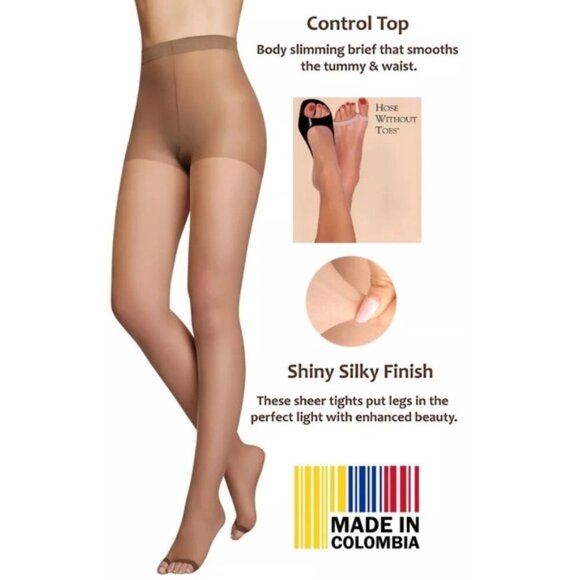Curveez Other - Open Toe Pantyhose Nude Silky Slimming Tights Medium Natural Smooth